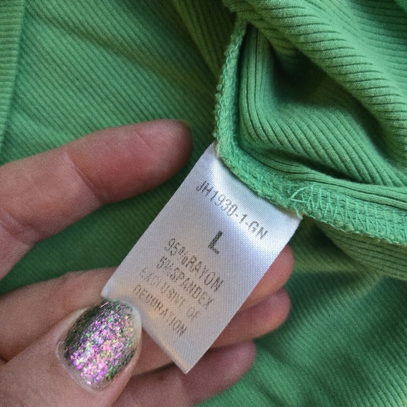 THML Kelly Green Ribbed Tank Top Pleated Ruffle Sleeves L - Picture 3 of 9